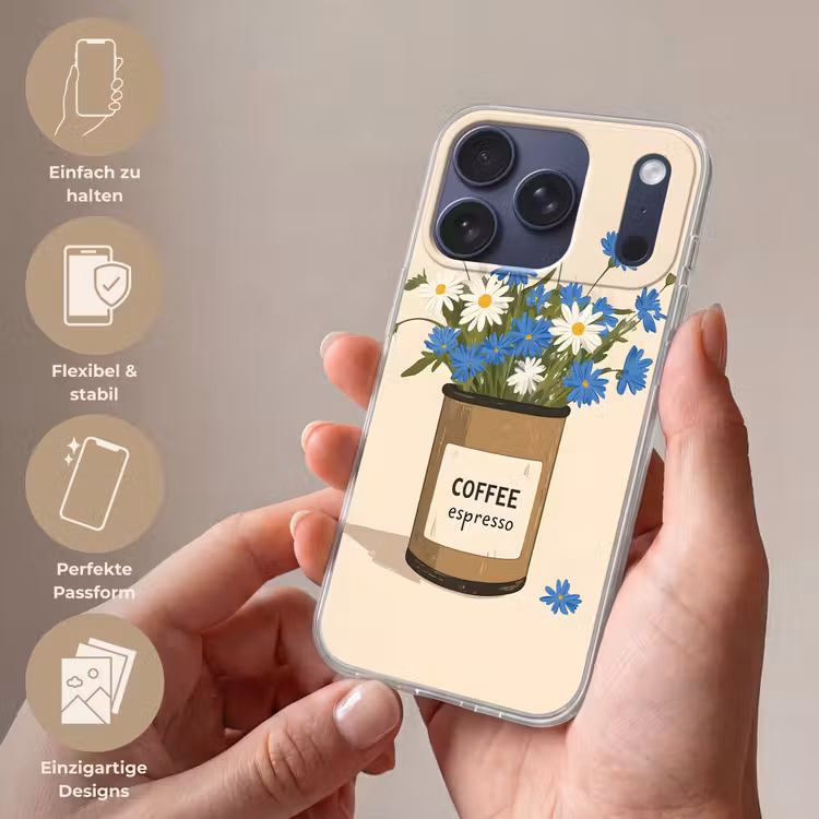 Coffee - Blik - Minimalistisch - Bloemen Telefoonhoesje iPhone 17 Pro klein -sfeer3_DE