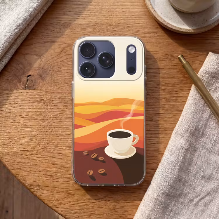 Koffie - Landschap - Oranje - Koffiebonen Telefoonhoesje iPhone 17 Pro klein -sfeer1