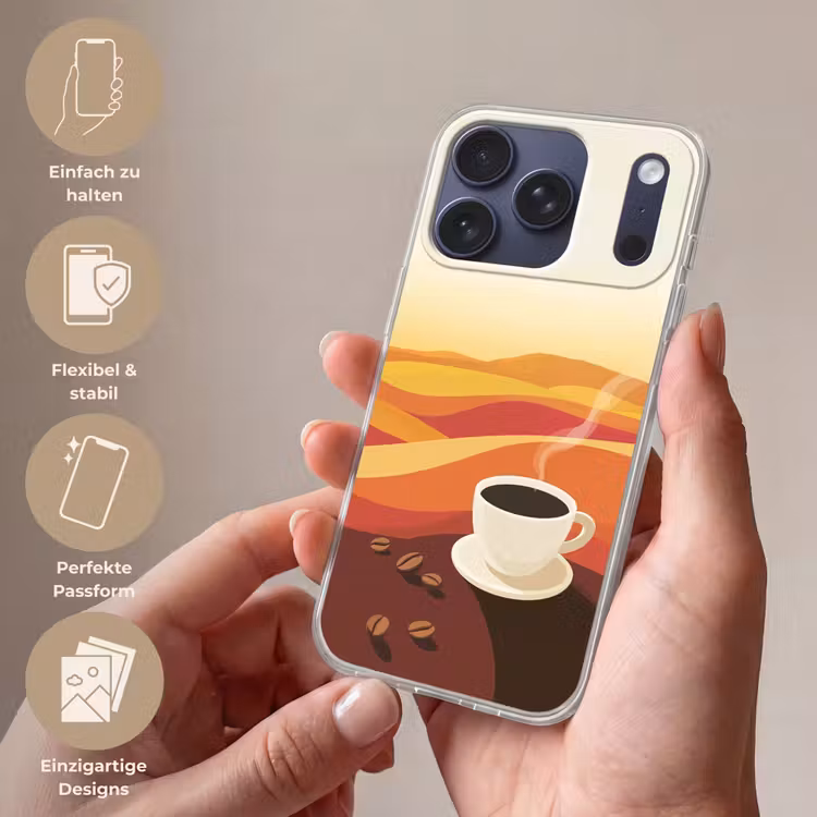Koffie - Landschap - Oranje - Koffiebonen Telefoonhoesje iPhone 17 Pro klein -sfeer3_DE