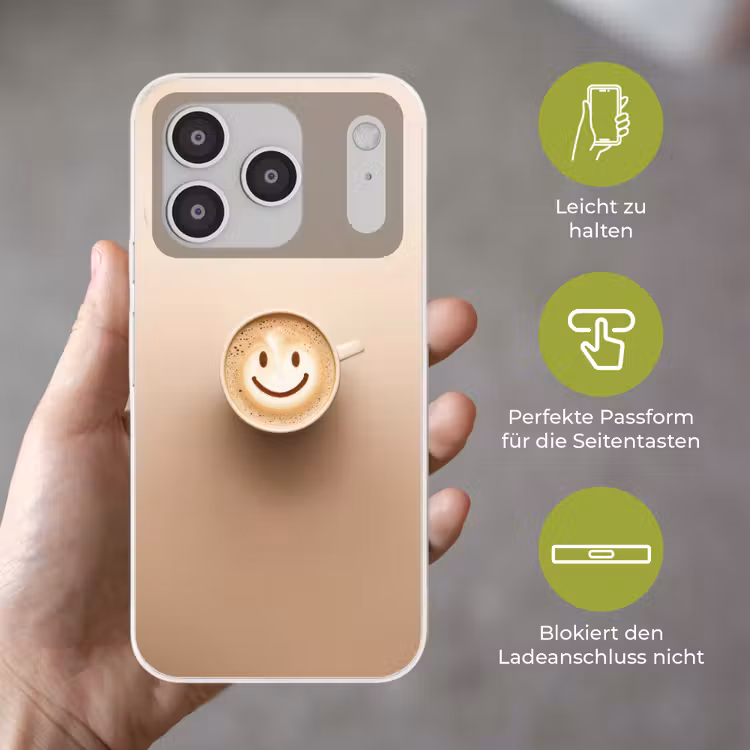 Koffie - Melkschuim - Lach - Beige Telefoonhoesje iPhone 17 Pro klein -sfeer3_DE