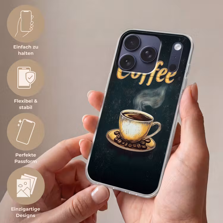 Koffie - Schotel - Koffiebonen - Retro Telefoonhoesje iPhone 17 Pro klein -sfeer3_DE