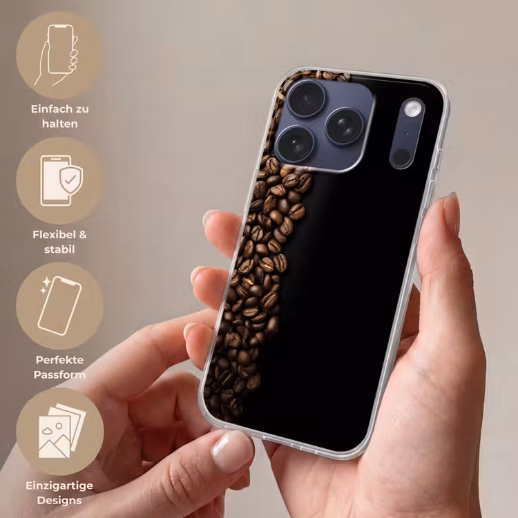 Koffiebonen - Zwart - Eenvoudig Telefoonhoesje iPhone 17 Pro klein -sfeer3_DE