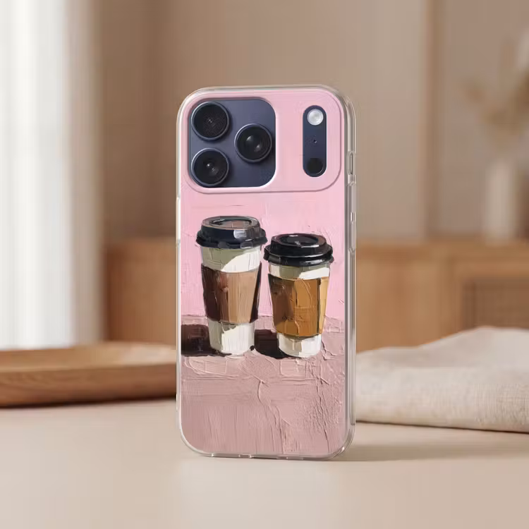 Koffiebekers - Deksel - Verf - Textuur Telefoonhoesje iPhone 17 Pro klein -sfeer2