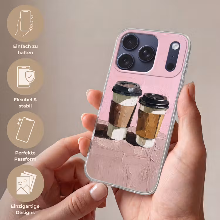Koffiebekers - Deksel - Verf - Textuur Telefoonhoesje iPhone 17 Pro klein -sfeer3_DE
