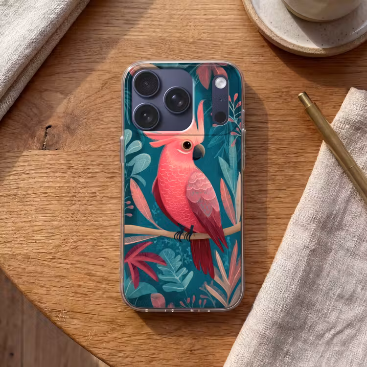 Kaketoe - Tropische bladeren - Tak Telefoonhoesje iPhone 17 Pro klein -sfeer1