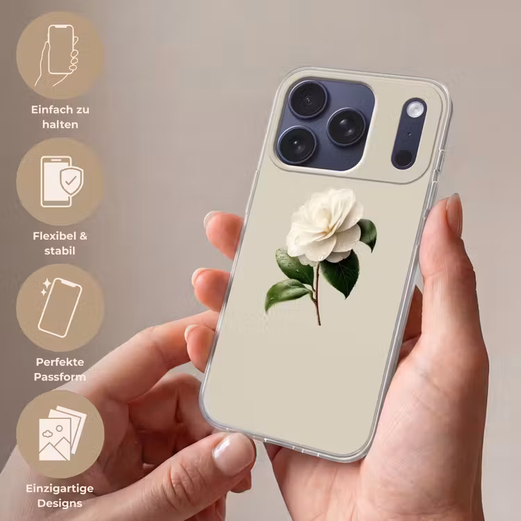 Cameliabloem - Wit - Groen Telefoonhoesje iPhone 17 Pro klein -sfeer3_DE
