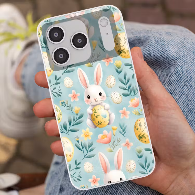 Konijn - Eieren - Takjes Telefoonhoesje iPhone 17 Pro klein -sfeer2