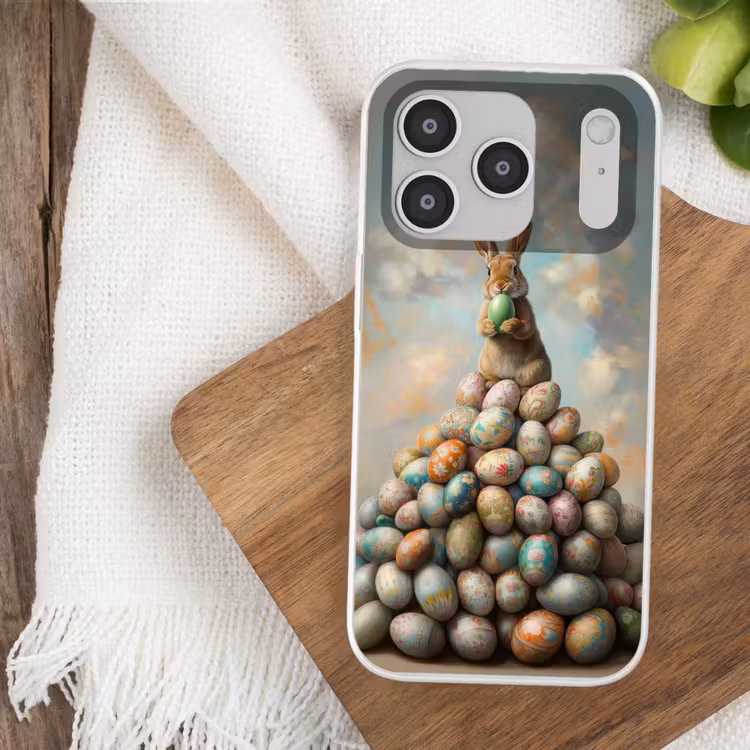 Konijn - Eieren - Kleurrijk Telefoonhoesje iPhone 17 Pro klein -sfeer1
