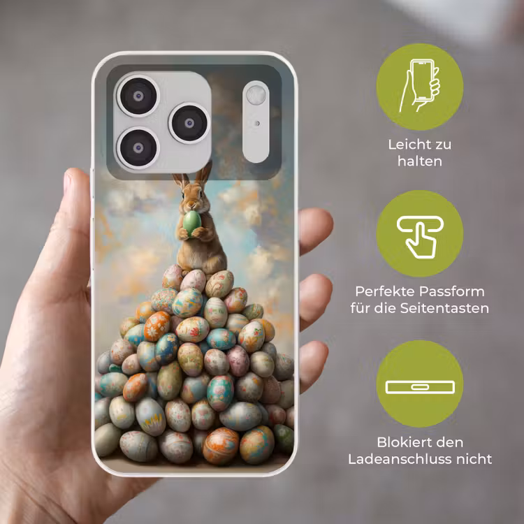 Konijn - Eieren - Kleurrijk Telefoonhoesje iPhone 17 Pro klein -sfeer3_DE