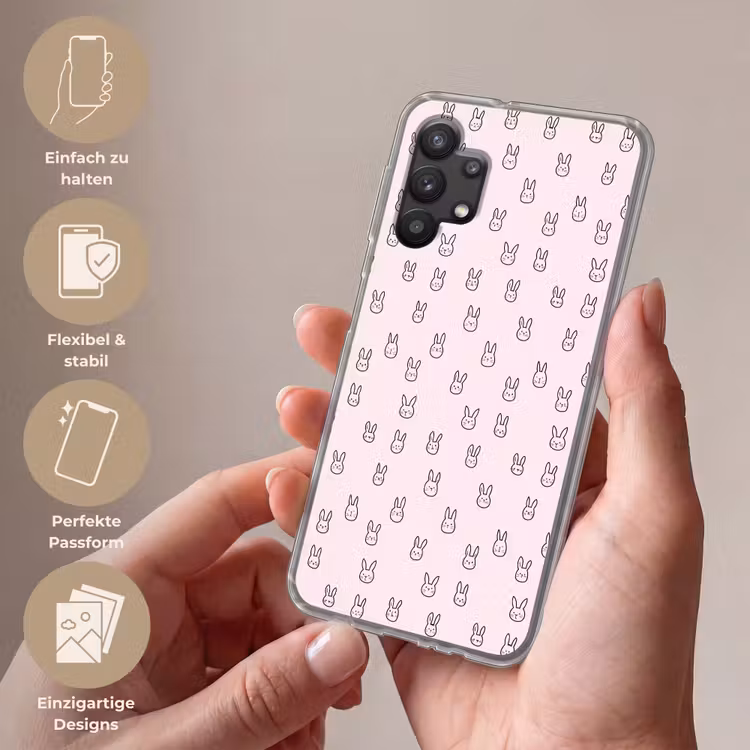 Konijnen - Minimalistisch - Roze Telefoonhoesje Samsung Galaxy A32 5G klein 346 -sfeer3_DE