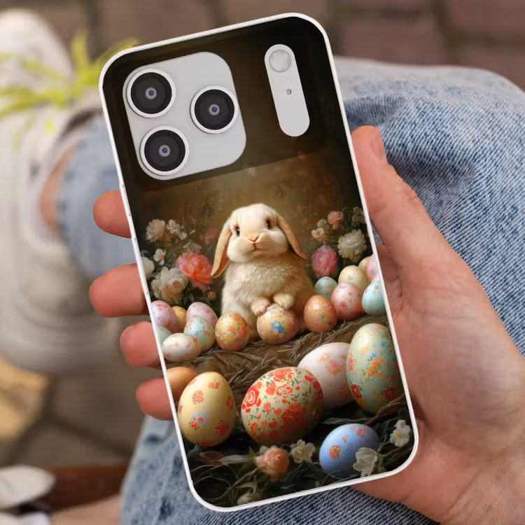 Konijn - Paaseieren - Stilleven Telefoonhoesje iPhone 17 Pro klein -sfeer2