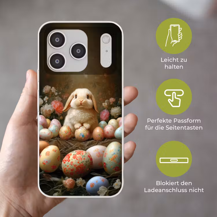 Konijn - Paaseieren - Stilleven Telefoonhoesje iPhone 17 Pro klein -sfeer3_DE