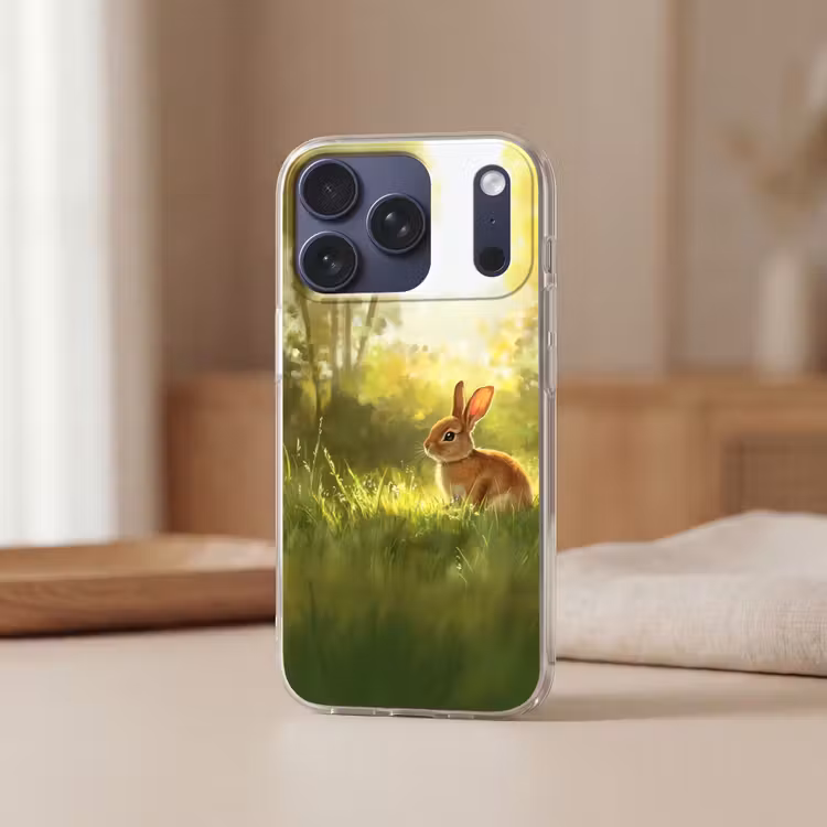 Konijn - Zonlicht - Bos Telefoonhoesje iPhone 17 Pro klein -sfeer2