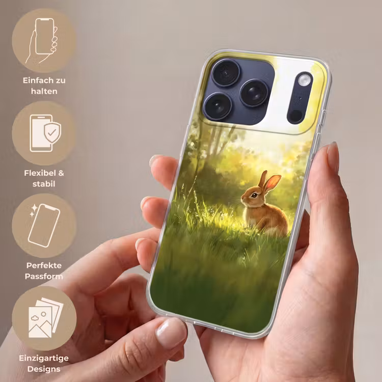 Konijn - Zonlicht - Bos Telefoonhoesje iPhone 17 Pro klein -sfeer3_DE