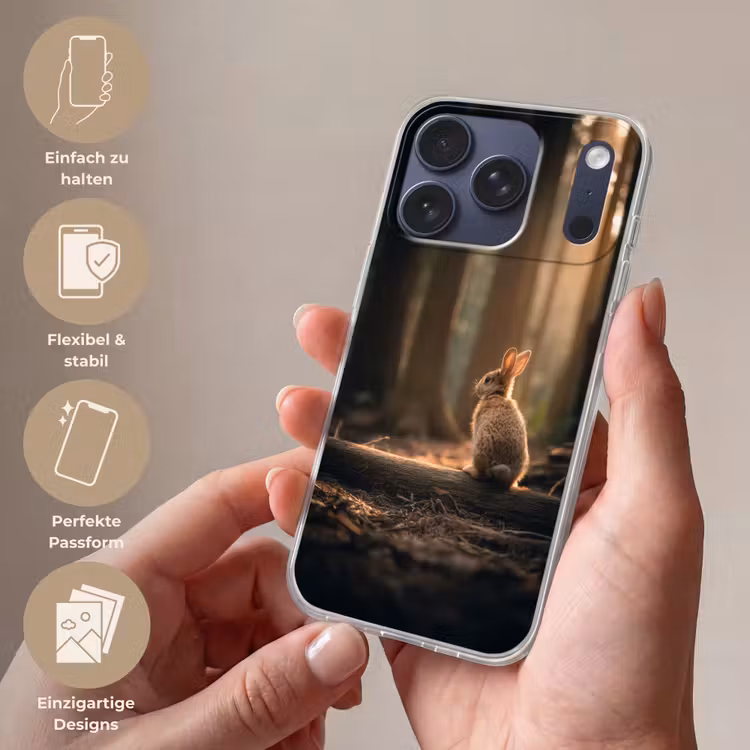 Konijn - Bos - Zonnestralen Telefoonhoesje iPhone 17 Pro klein -sfeer3_DE