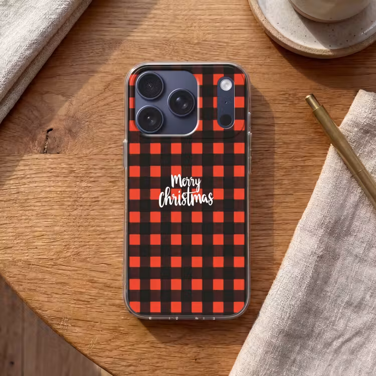 Geruit - Rood - Tekst - Christmas Telefoonhoesje iPhone 17 Pro klein -sfeer1
