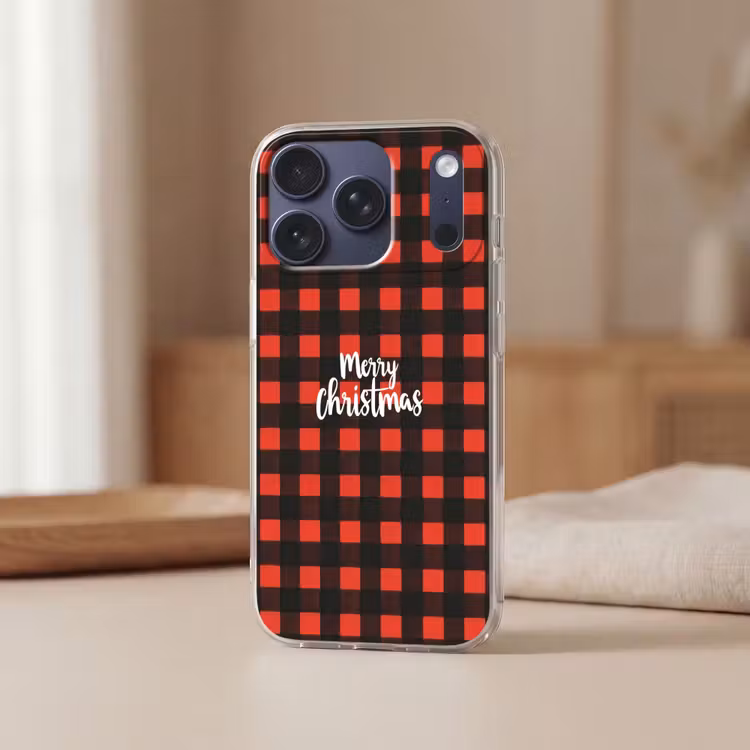 Geruit - Rood - Tekst - Christmas Telefoonhoesje iPhone 17 Pro klein -sfeer2