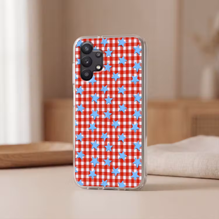 Ruit - Sterren - Rood Telefoonhoesje Samsung Galaxy A32 5G klein 346 -sfeer2