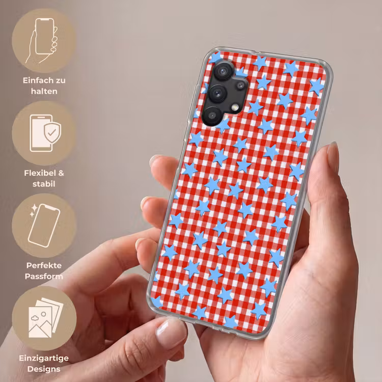 Ruit - Sterren - Rood Telefoonhoesje Samsung Galaxy A32 5G klein 346 -sfeer3_DE