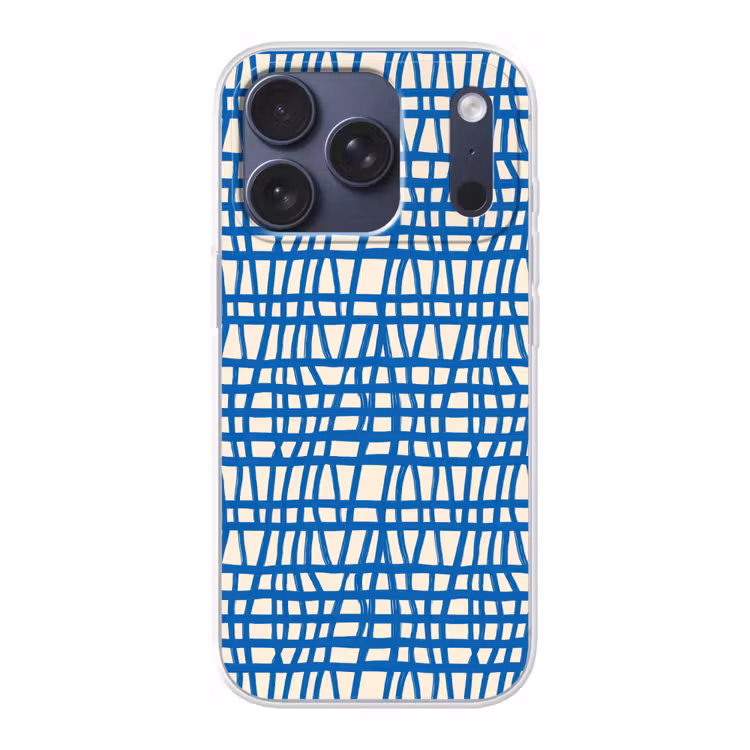 Ruitpatroon - Blauw - Crème Telefoonhoesje iPhone 17 Pro klein 878 -3d