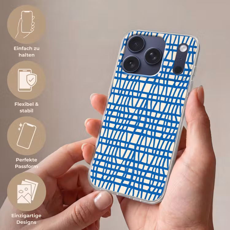 Ruitpatroon - Blauw - Crème Telefoonhoesje iPhone 17 Pro klein 878 -sfeer3_DE