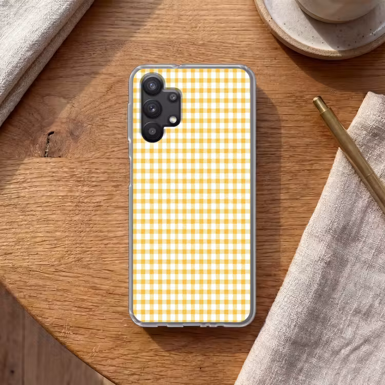 Ruit - Gingham - Klassiek - Geel en Wit Telefoonhoesje Samsung Galaxy A32 5G klein 346 -sfeer1