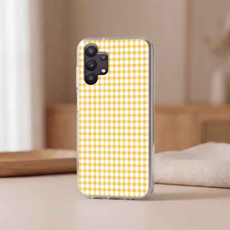 Ruit - Gingham - Klassiek - Geel en Wit Telefoonhoesje Samsung Galaxy A32 5G klein 346 -sfeer2