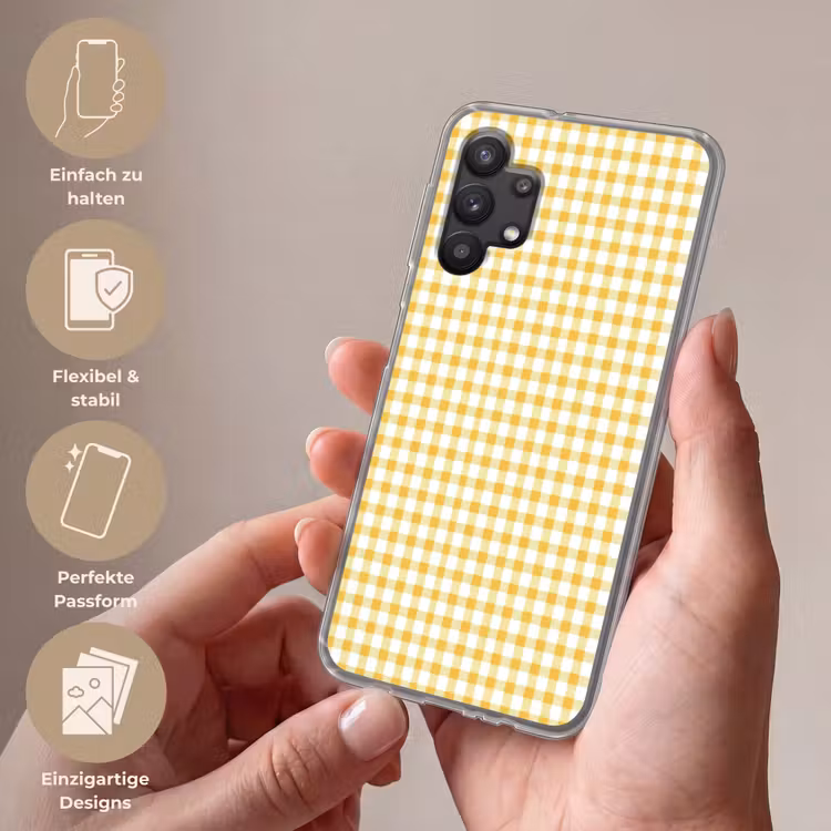 Ruit - Gingham - Klassiek - Geel en Wit Telefoonhoesje Samsung Galaxy A32 5G klein 346 -sfeer3_DE