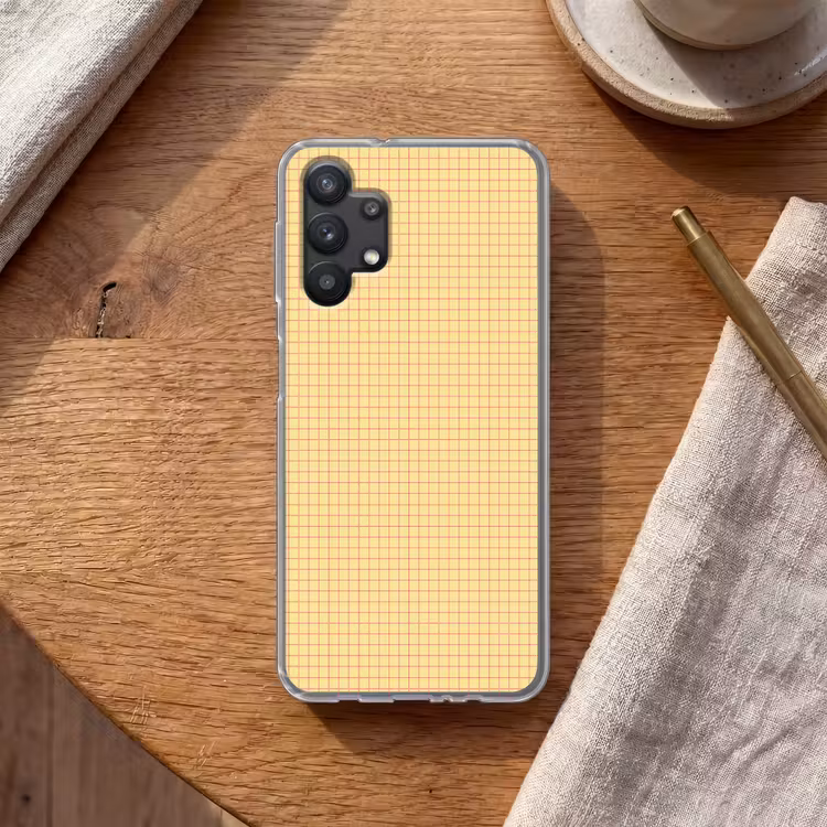 Ruitjes - Grid - Minimalistisch - Geel - Roze Telefoonhoesje Samsung Galaxy A32 5G klein 346 -sfeer1