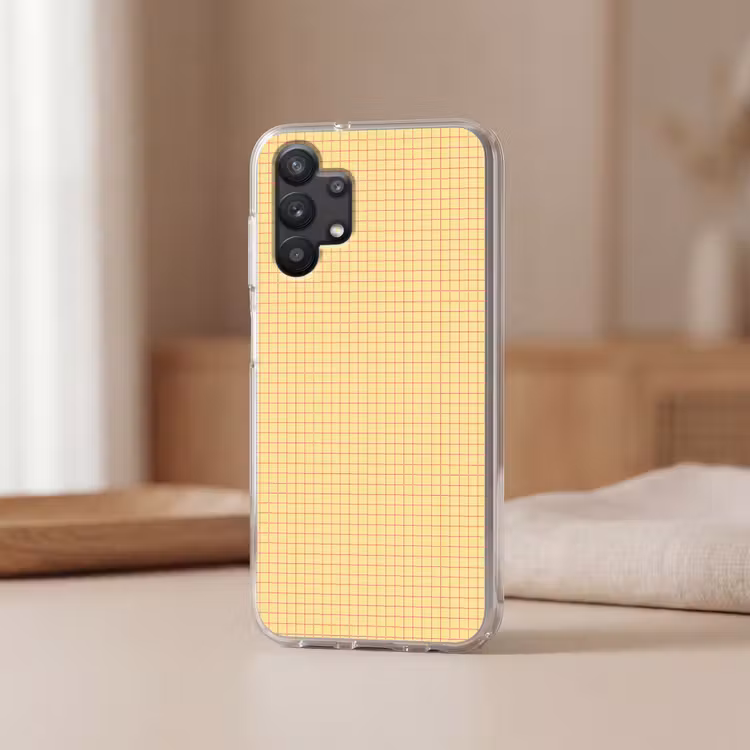 Ruitjes - Grid - Minimalistisch - Geel - Roze Telefoonhoesje Samsung Galaxy A32 5G klein 346 -sfeer2