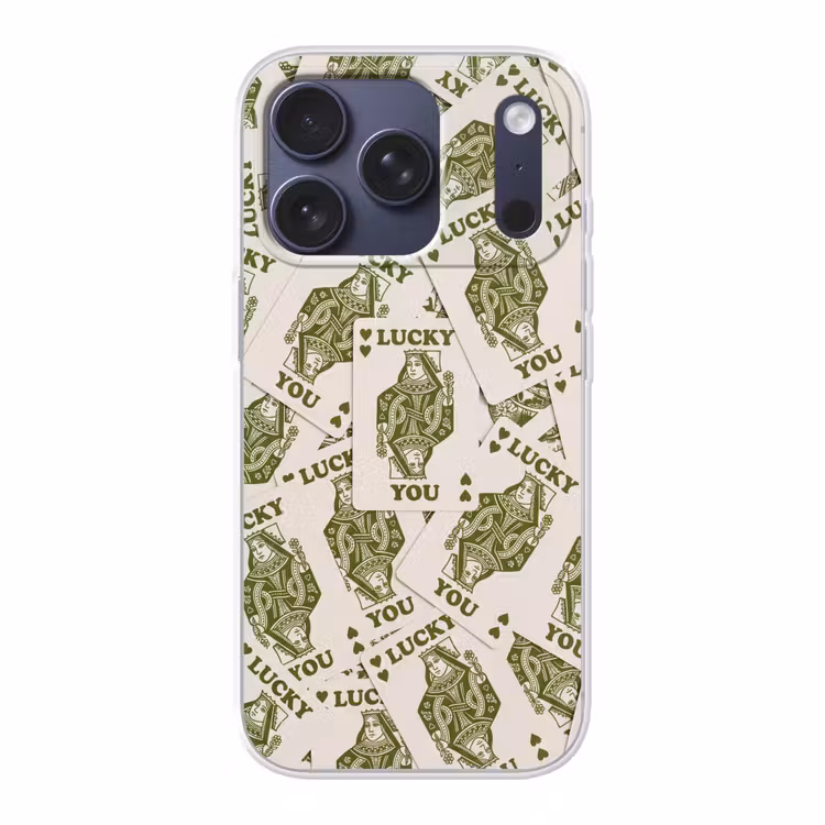 Kaarten - Koningin - Patroon - Groen - Spel Telefoonhoesje iPhone 17 Pro klein -3d