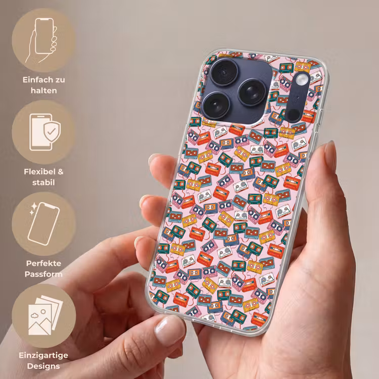 Cassette - Patroon - Roze Telefoonhoesje iPhone 17 Pro klein 878 -sfeer3_DE