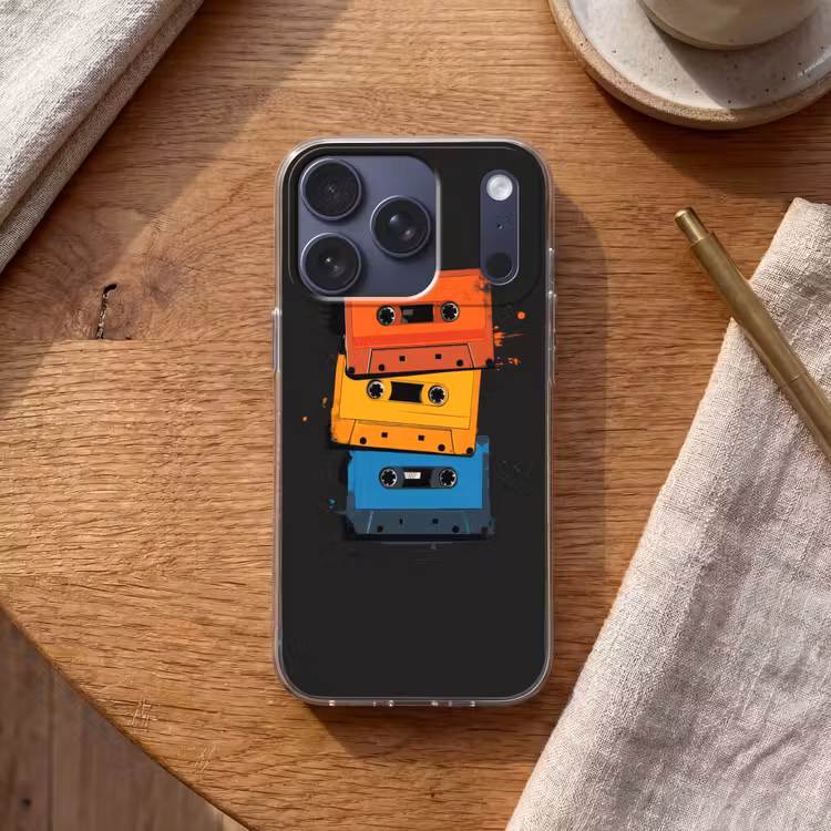 Cassettes - Kleurrijk - Verfspatten Telefoonhoesje iPhone 17 Pro klein -sfeer1