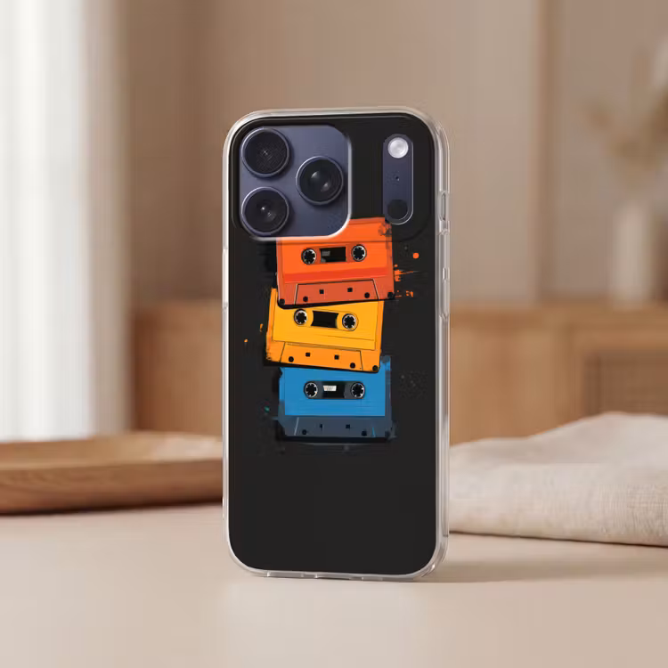 Cassettes - Kleurrijk - Verfspatten Telefoonhoesje iPhone 17 Pro klein -sfeer2