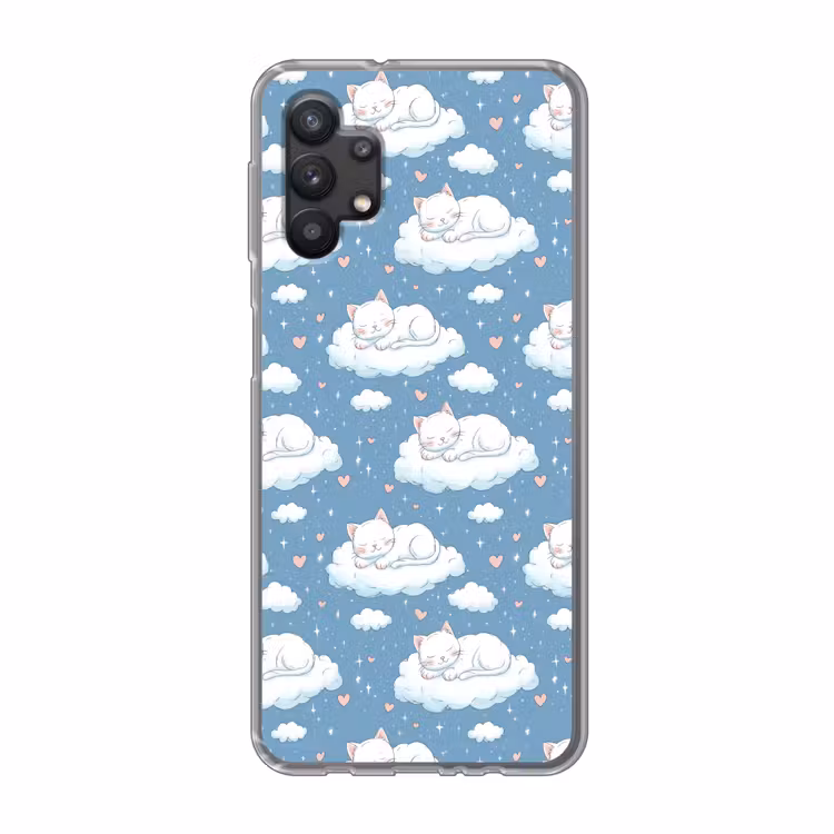 Kitten - Wolken - Blauw Telefoonhoesje Samsung Galaxy A32 5G klein 346 -3d
