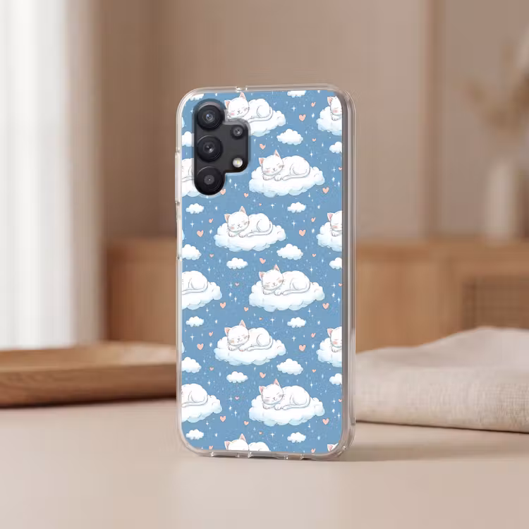 Kitten - Wolken - Blauw Telefoonhoesje Samsung Galaxy A32 5G klein 346 -sfeer2