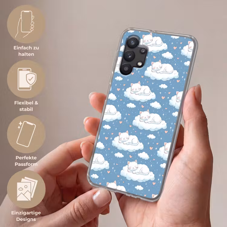 Kitten - Wolken - Blauw Telefoonhoesje Samsung Galaxy A32 5G klein 346 -sfeer3_DE