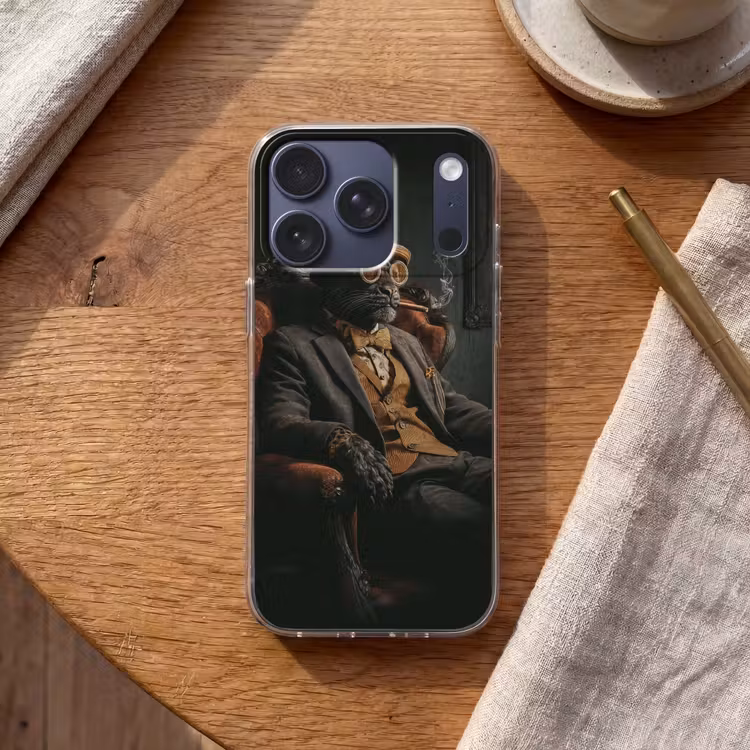 Kat - Pak - Oranje - Sigaar Telefoonhoesje iPhone 17 Pro klein -sfeer1