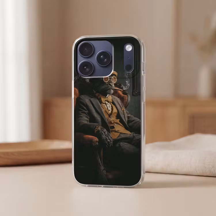 Kat - Pak - Oranje - Sigaar Telefoonhoesje iPhone 17 Pro klein -sfeer2