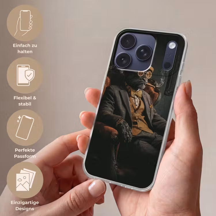 Kat - Pak - Oranje - Sigaar Telefoonhoesje iPhone 17 Pro klein -sfeer3_DE