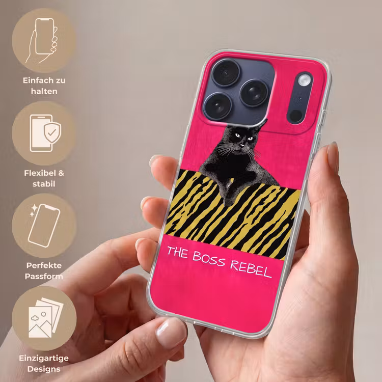 Kat - Baas - Roze - Tijgerprint Telefoonhoesje iPhone 17 Pro klein -sfeer3_DE