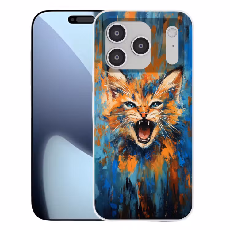 Kat - Kleurrijk - Oranje - Blauw Telefoonhoesje iPhone 17 Pro klein -3d