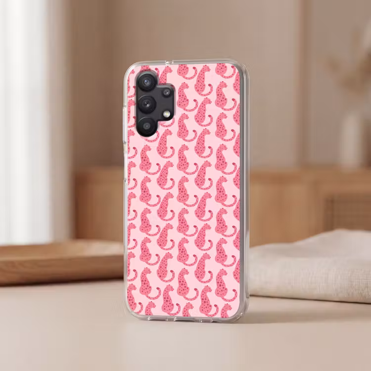 Kat - Gevlekt - Dieren - Patroon - Roze Telefoonhoesje Samsung Galaxy A32 5G klein -sfeer2