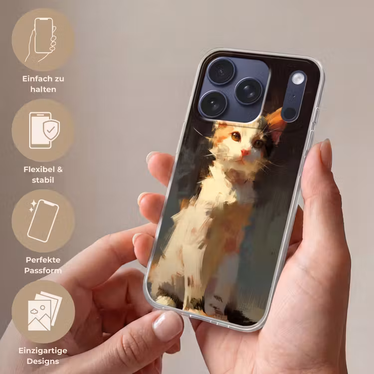 Kat - Geschilderd - Artistiek - Wit Telefoonhoesje iPhone 17 Pro klein -sfeer3_DE