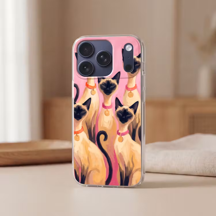 Kat - Groep - Dieren - Modern - Roze Telefoonhoesje iPhone 17 Pro klein -sfeer2