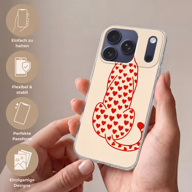 Kat - Harten - Dieren - Modern - Rood Telefoonhoesje iPhone 17 Pro klein -sfeer3_DE