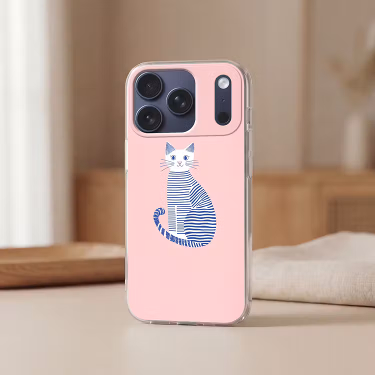 Kat - Illustratie - Minimalistisch - Roze Telefoonhoesje iPhone 17 Pro klein -sfeer2