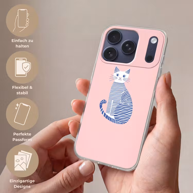 Kat - Illustratie - Minimalistisch - Roze Telefoonhoesje iPhone 17 Pro klein -sfeer3_DE