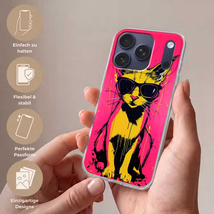 Kat - Art - Zonnebril - Roze Telefoonhoesje iPhone 17 Pro klein -sfeer3_DE