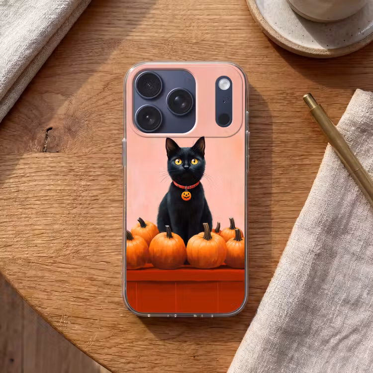 Kat - Pompoen - Roze Telefoonhoesje iPhone 17 Pro klein -sfeer1